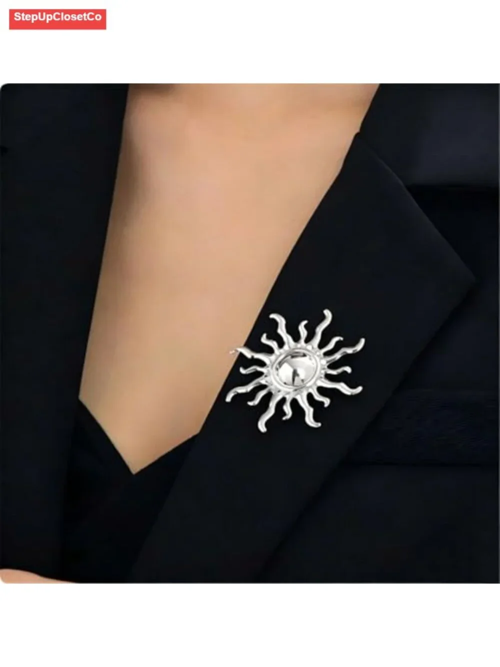 Vintage Celestial Gold Sun Brooch Pin Women Lapel Statement Jewelry